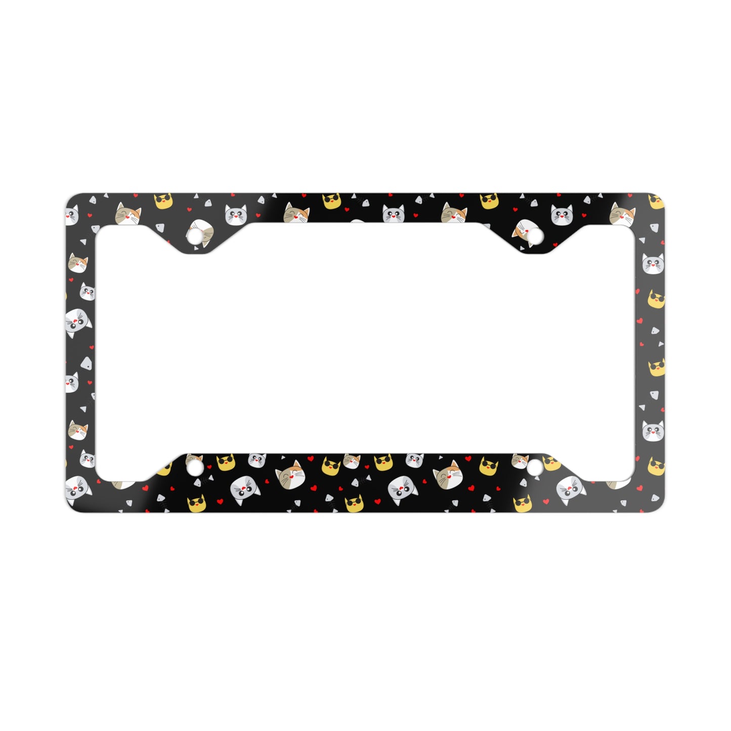 Cute Cat Pattern Metal License Plate Frame — Crowned Kitty Car Accent