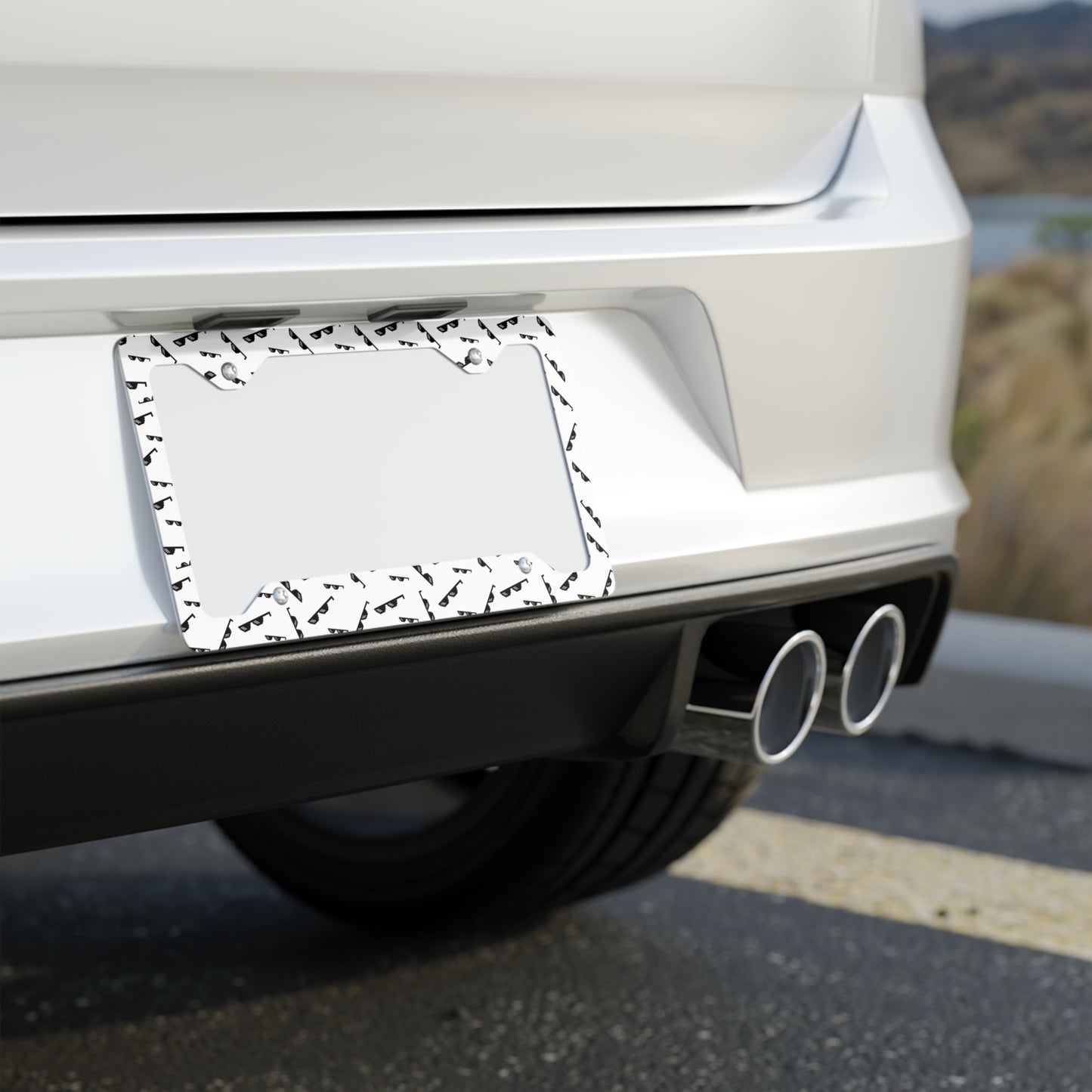 Metal License Plate Frame — Minimal Stainless Steel Car Frame (Sunglasses Pattern)
