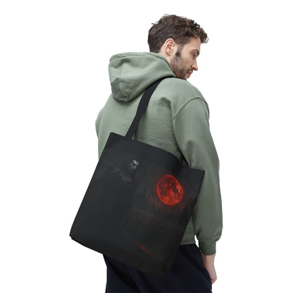 Gothic Dracula tote bag featuring moonlit vampire art, perfect for Halloween gifts, by Printify.