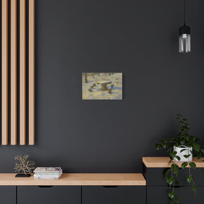 Winter landscape canvas wall art featuring a snowy forest scene, matte stretched print by Printify.