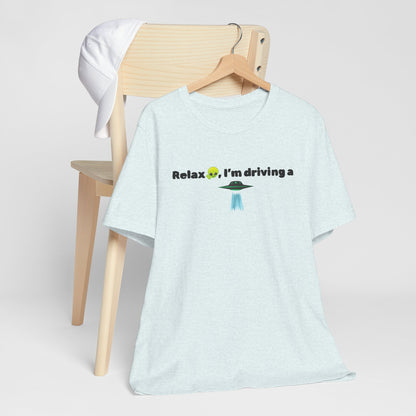 Alien Driving Unisex Tee - Fun Casual Shirt, Gifts for UFO Lovers, Quirky Humor T-Shirt, Perfect for Road Trips, Unique Birthday Present