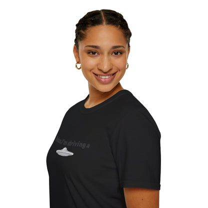 Funny alien graphic T-shirt from Printify featuring a UFO design, perfect for sci-fi fans and casual wear.