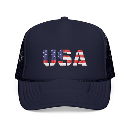 USA Flag Embroidered Foam Trucker Hat, Patriotic Cap, Red Mesh Hat, Summer Outdoor Gear, Festival Accessory, July 4th Gift - TRV
