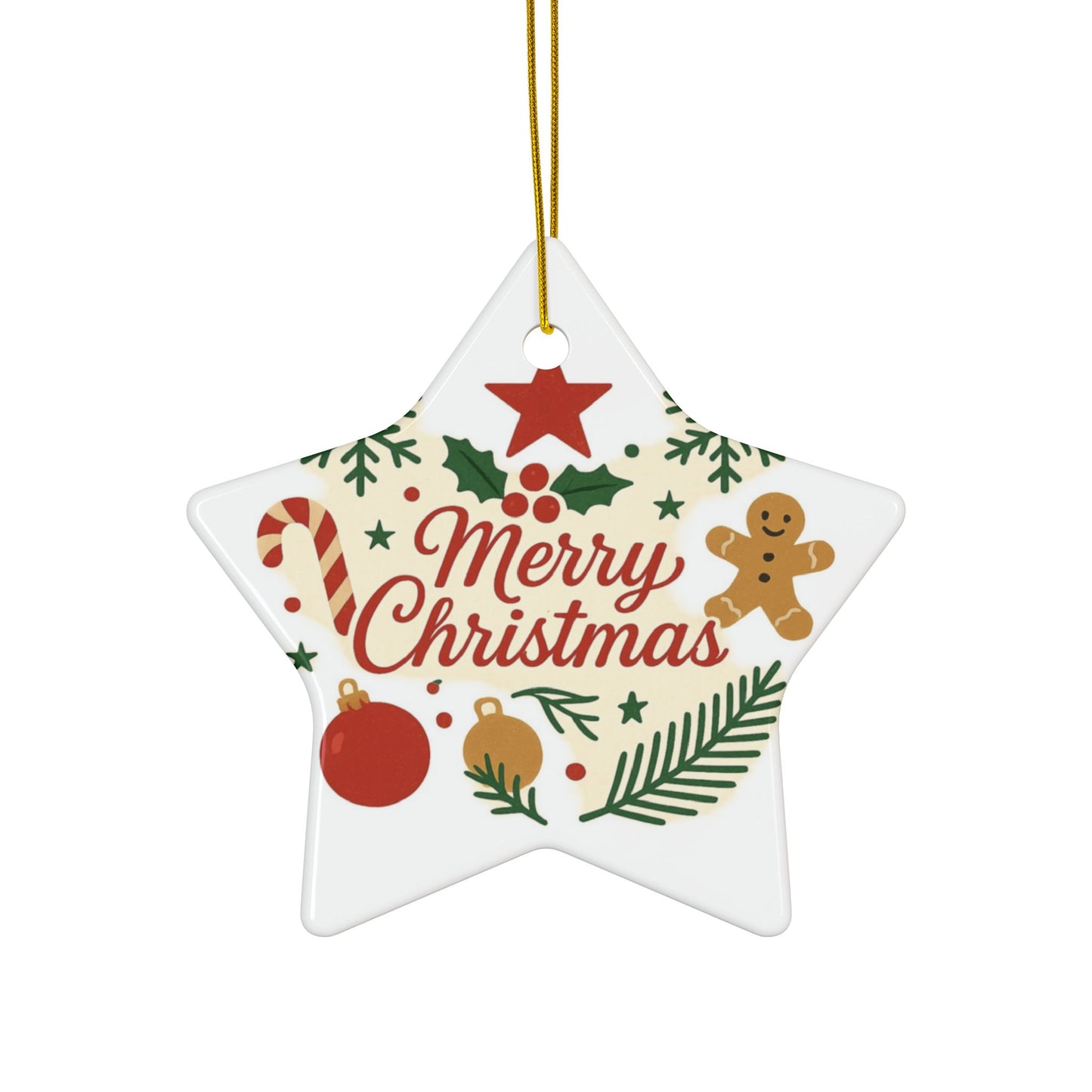 Merry Christmas Ceramic Ornament | Round | Star | Snowflake Double-Sided Holiday Decoration - TRV