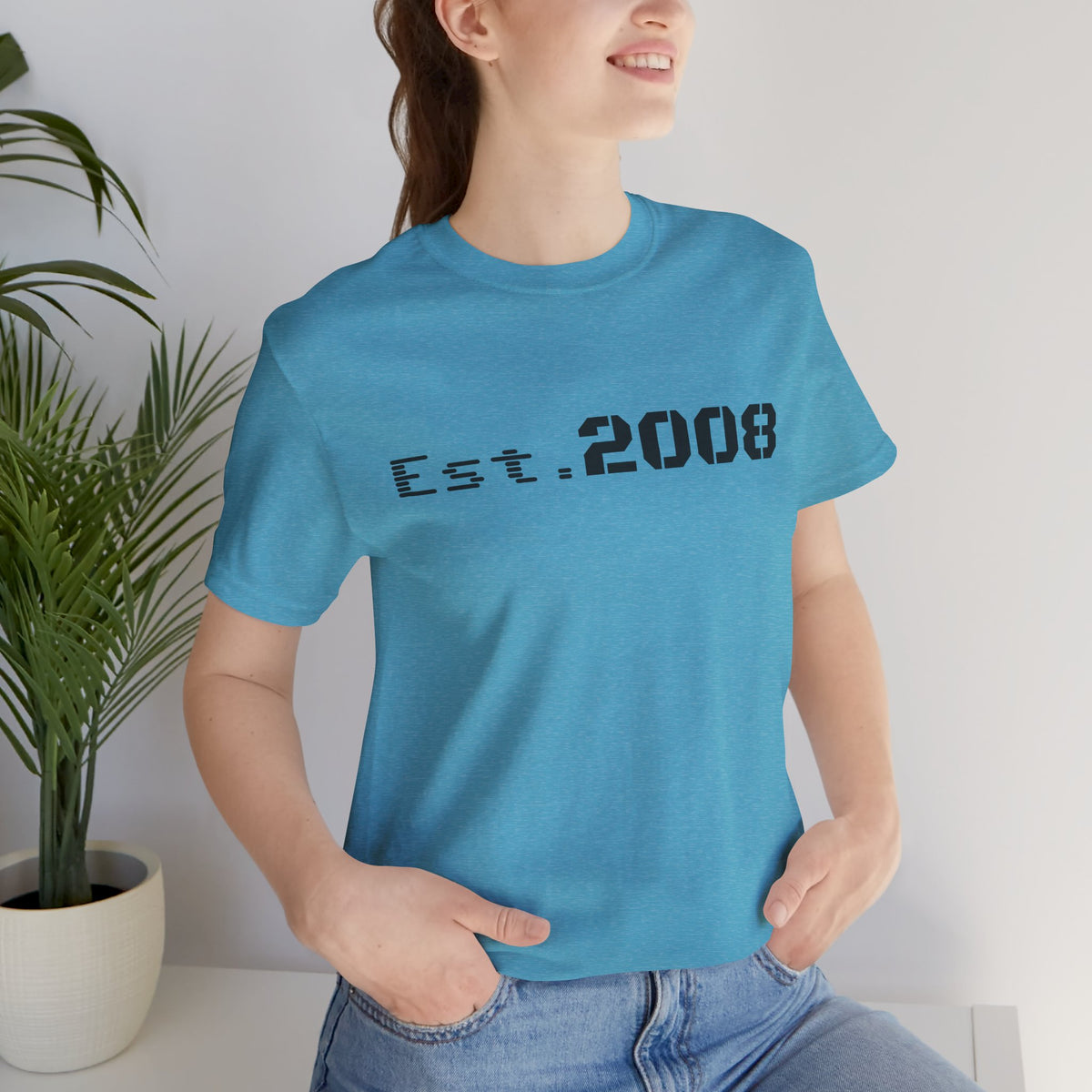Black graphic T-shirt from Printify featuring “Established 2008” design on the front, casual fit, and soft cotton fabric.