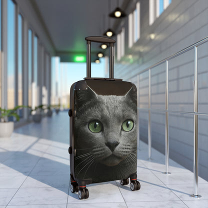 Green-Eyed Cat Carry-On Suitcase — Photo Realistic Cat Face Luggage