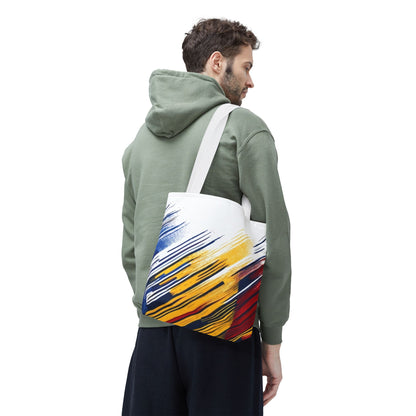 Abstract Brushstroke Tote Bag - Bold Red, Yellow & Blue All-Over Print