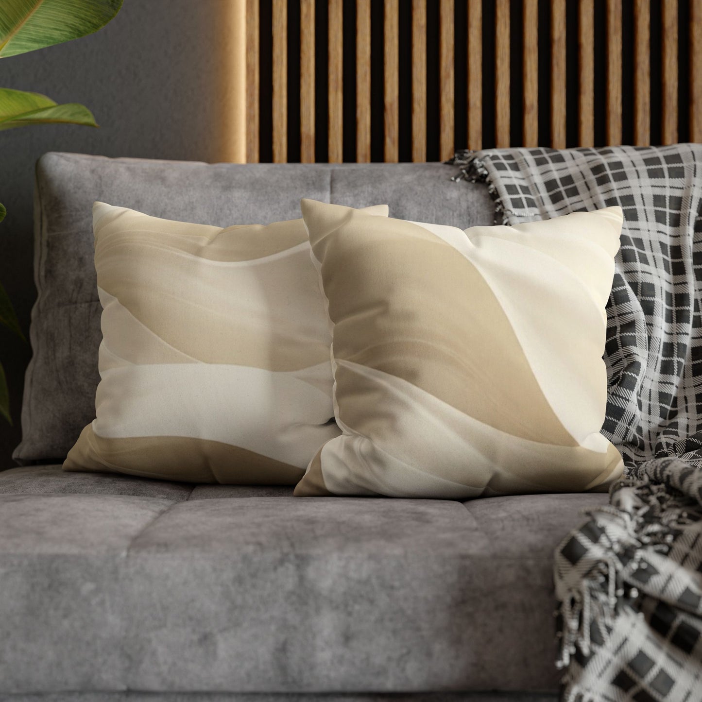 Beige Abstract Wave Pillowcase | Faux Suede Square Pillow Cover