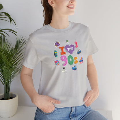 I  Love the 90's Short Sleeve Tee - Retro Graphic Tee, Vintage Style Shirt, Perfect for Casual Outings, 90s Nostalgia Apparel