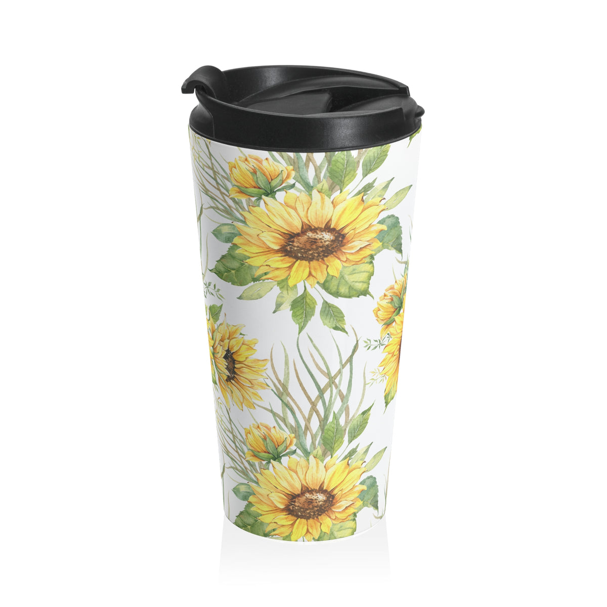 Watercolor sunflower 15oz insulated stainless steel travel mug - view 4