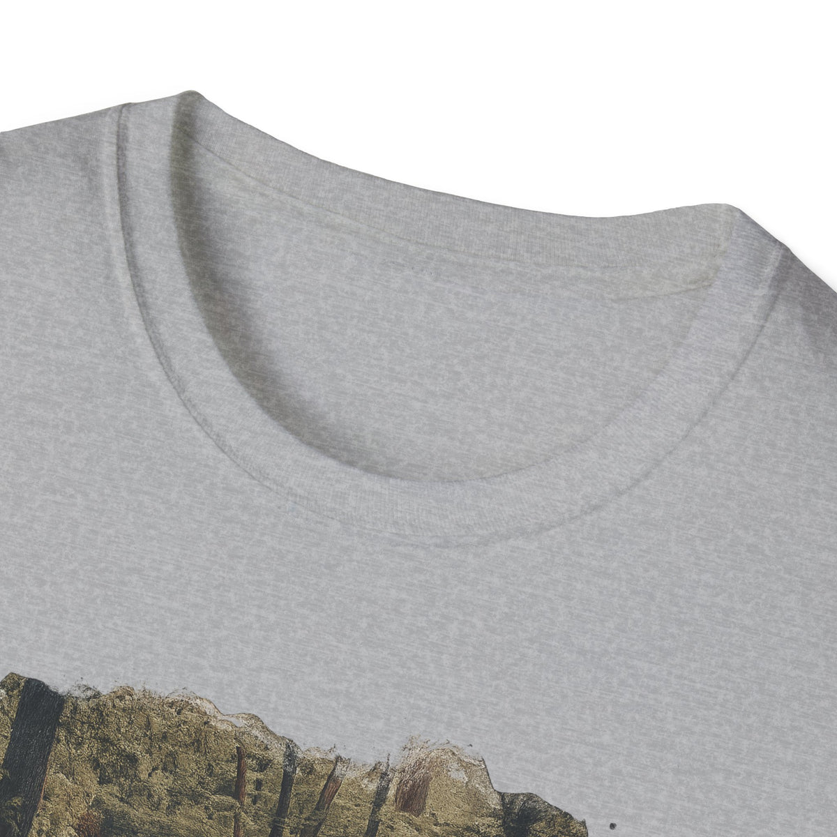 Vintage forest landscape T-shirt by Printify featuring a nature pathway scene printed on a comfortable cotton tee.