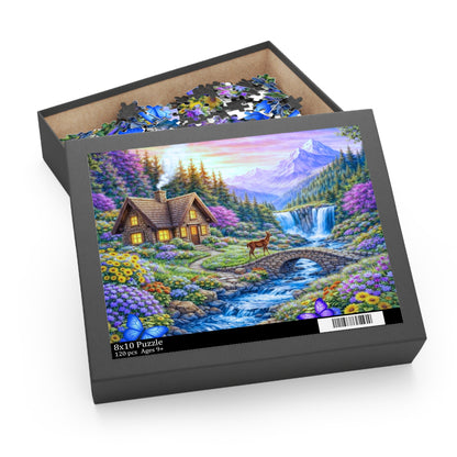 Scenic Mountain Cottage Jigsaw Puzzle — 120/252/500-Piece Nature Landscape Puzzle