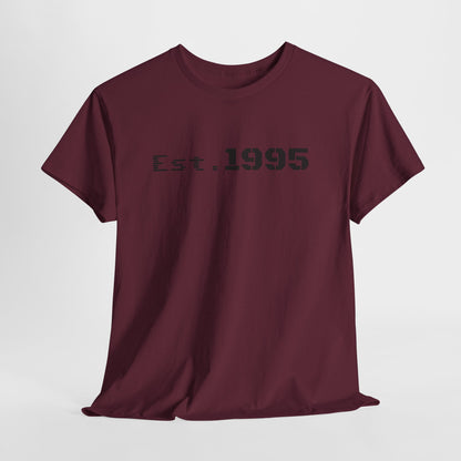 Vintage minimalist "Est. 1995" T-shirt by Printify featuring simple birthday design on a classic cotton tee.