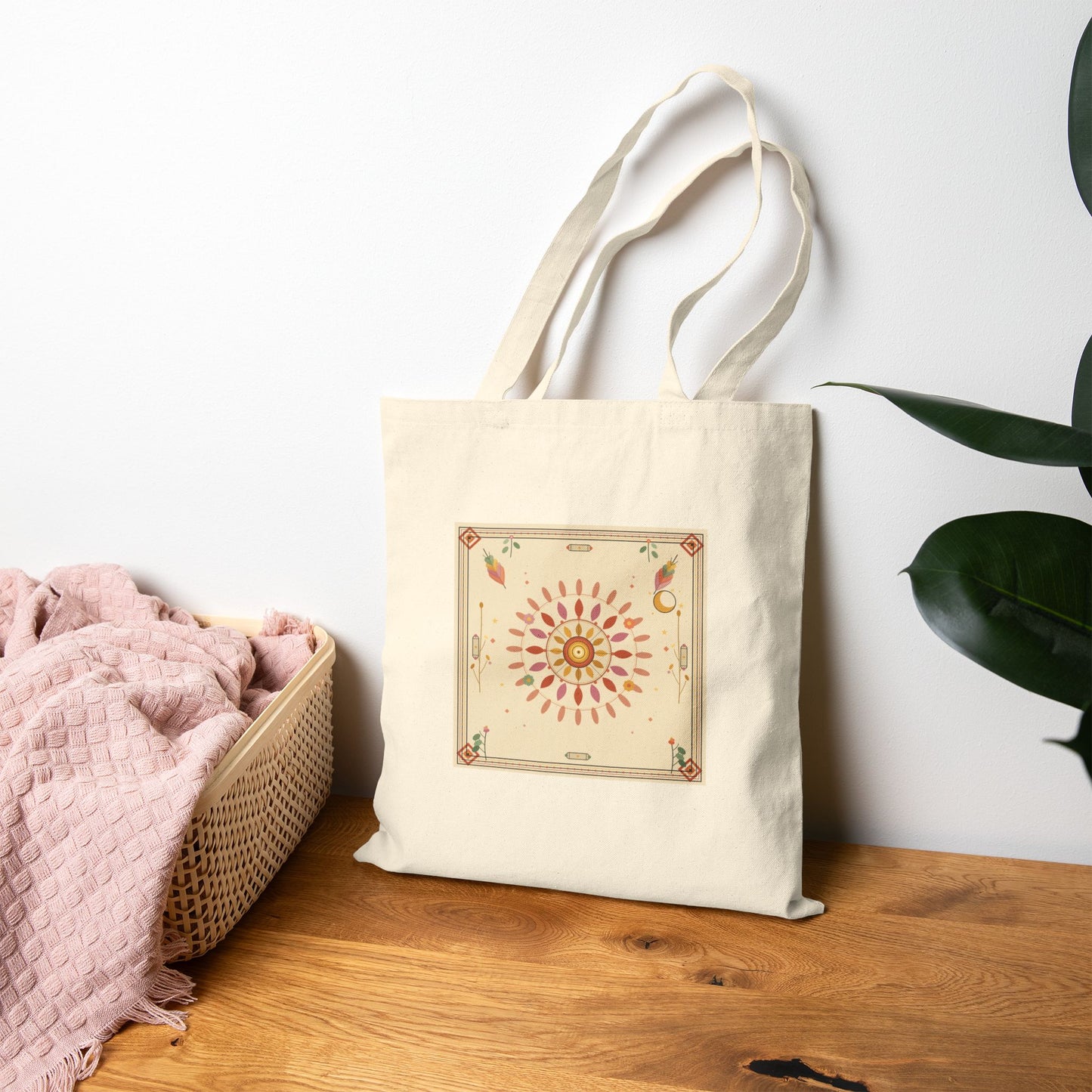 Sunburst Floral Mandala Tote bag | Botanical Boho Canvas Tote
