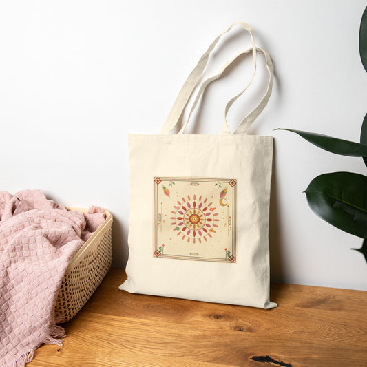 Sunburst Floral Mandala Tote bag | Botanical Boho Canvas Tote