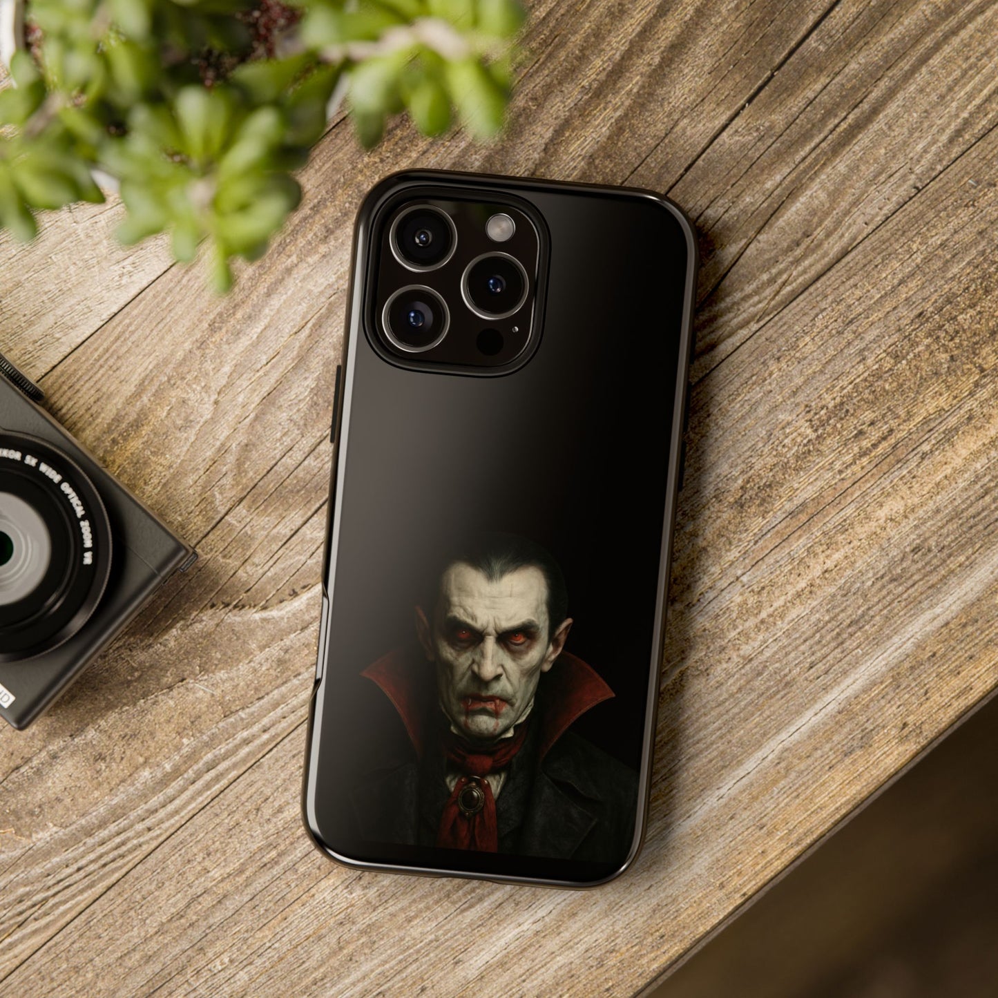 Gothic vampire portrait phone case for iPhone featuring a Dracula horror-themed design by Printify.