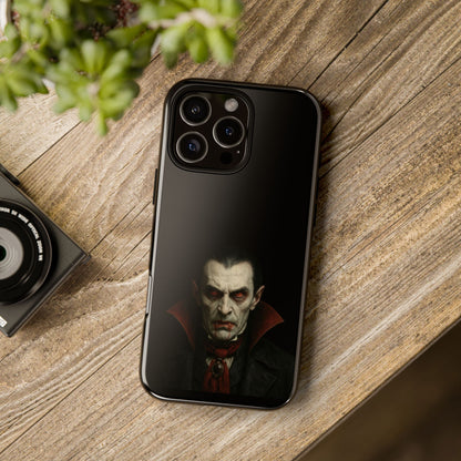Gothic vampire portrait phone case for iPhone featuring a Dracula horror-themed design by Printify.