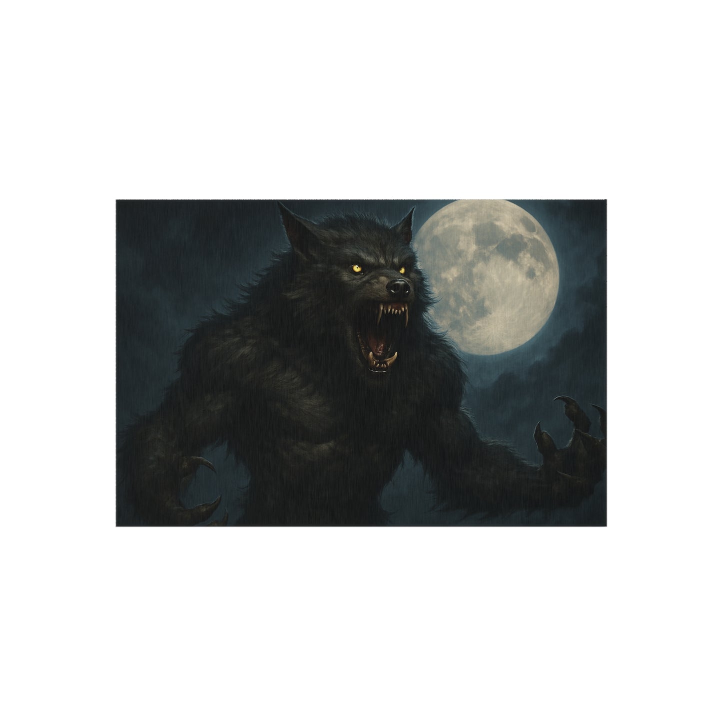 Werewolf Moon outdoor rug featuring a spooky full moon design, ideal for horror-themed patios and outdoor decor.