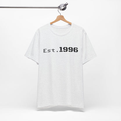 Vintage Est. 1996 T-shirt by Printify featuring a classic design, perfect for birth year birthday gifts.