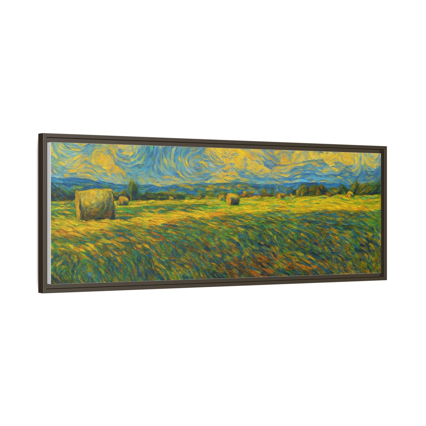 Framed landscape matte canvas print with vibrant multi-color design, showcasing scenic artwork on high-quality canvas.