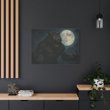 Spooky werewolf moon matte canvas print featuring a full moon, designed as eerie wall art for spooky decor.