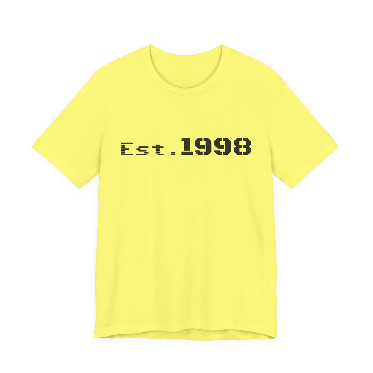 Vintage Est. 1998 T-Shirt by Printify featuring a born graphic design, casual crew neck style, and soft cotton fabric.