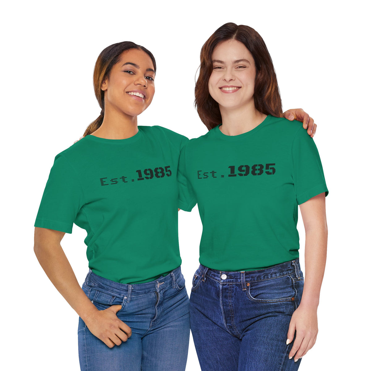 Vintage Est. 1985 graphic T-shirt by Printify featuring retro year design on a casual cotton T-shirt.
