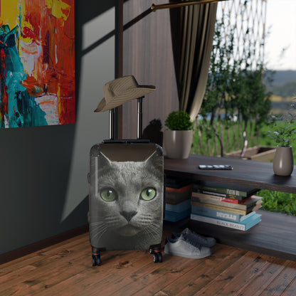 Green-Eyed Cat Carry-On Suitcase — Photo Realistic Cat Face Luggage
