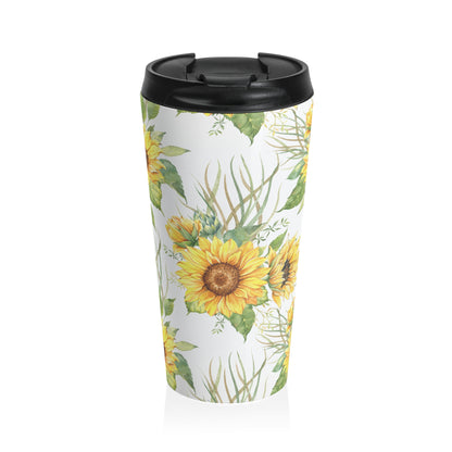 Watercolor sunflower 15oz insulated stainless steel travel mug - view 2
