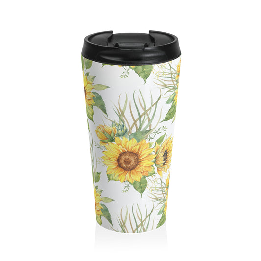 Watercolor sunflower 15oz insulated stainless steel travel mug - view 2