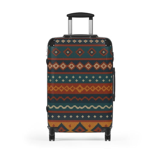 Southwestern pattern carry-on suitcase with boho tribal design, lightweight travel luggage with handle and wheels.