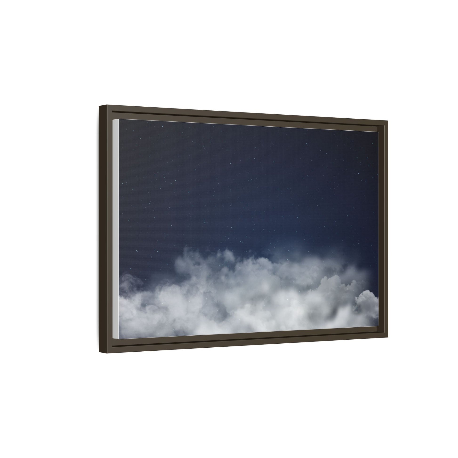 Night Sky Clouds matte canvas framed wall art by Printify featuring a starry night sky with clouds, ideal for celestial-themed decor.