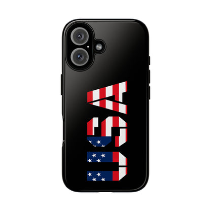 Printed USA patriotic American flag phone case for smartphone, featuring a tough protective design by Printify.