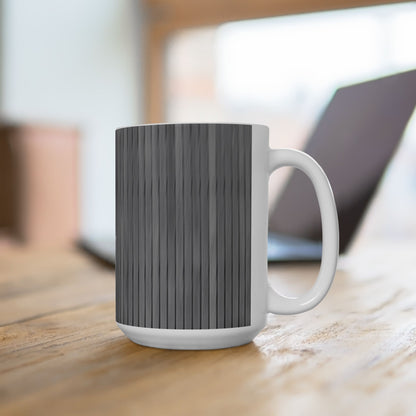 Gray Vertical Stripe Ceramic Mug — Modern Minimalist Coffee Cup (11oz, 15oz)