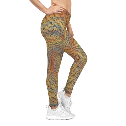 Women's Bohemian Script Spiral printed leggings by Printify, featuring a colorful all-over abstract pattern with a comfortable fit.