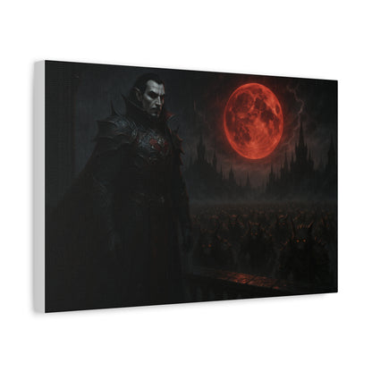 Red moon vampire lord matte canvas print showcasing dark, gothic artwork on high-quality canvas by Printify.