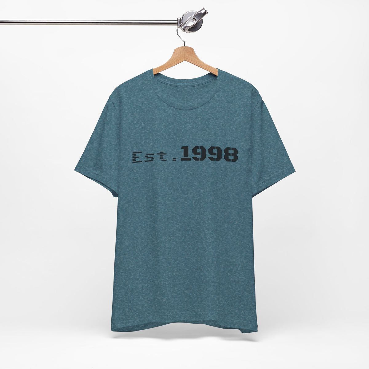 Vintage Est. 1998 T-shirt by Printify featuring a bold graphic design celebrating the year born.