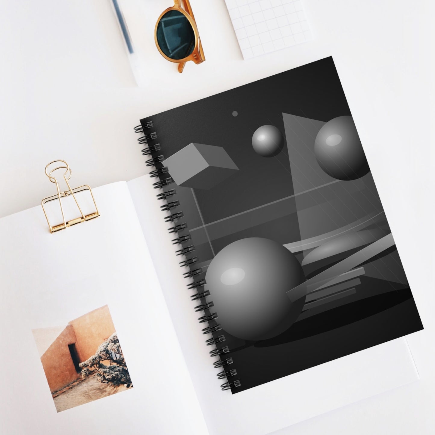 Monochrome Geometric Spheres Spiral Notebook | Ruled