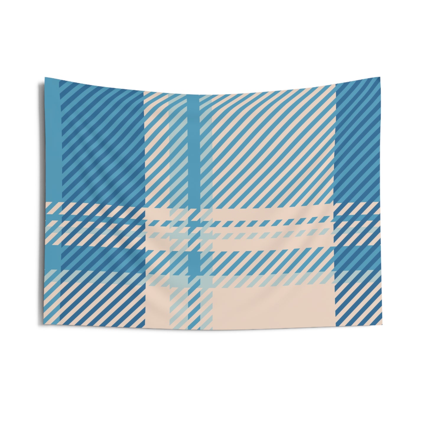 Blue Plaid Wall Tapestry — Cozy Denim Check Indoor Decor