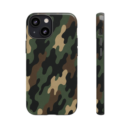 Camouflage tough phone case by Printify with rugged camo design for durable protection on a smartphone.