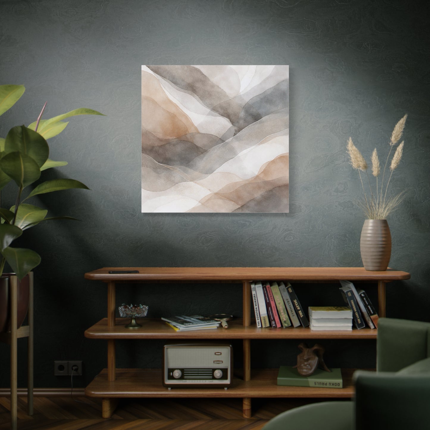 Neutral Abstract Watercolor Waves Canvas
