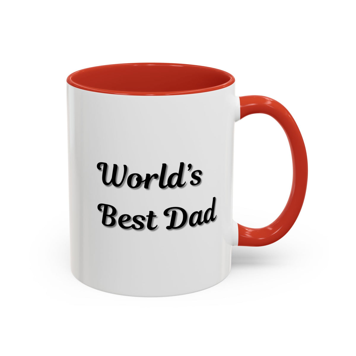 Black trim ceramic coffee mug with "World's Best Dad" message, 11oz or 15oz size, by Printify, shown with a handle and printed design.