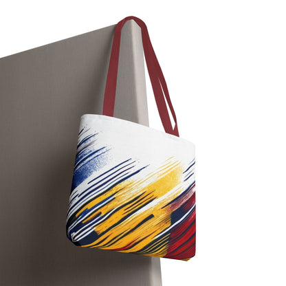 Abstract Brushstroke Tote Bag - Bold Red, Yellow & Blue All-Over Print