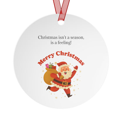 Bell-shaped metal Christmas ornament featuring Santa with sack, holiday decoration by Printify, perfect for festive decor.