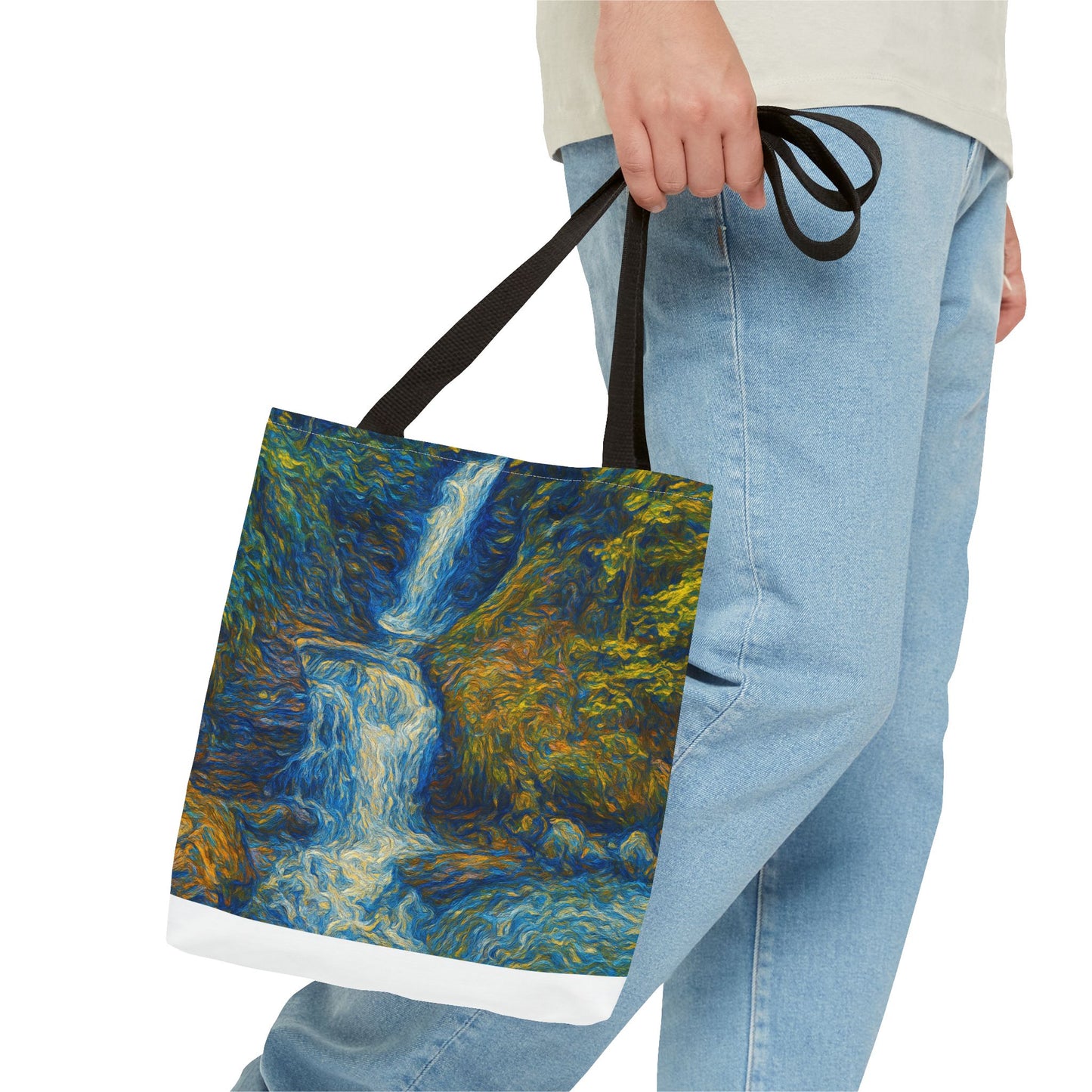Nature-Inspired Tote Bag, Artistic Eco-Friendly Shopper, Waterfall Design, Reusable Market Bag, Gift for Nature Lovers - TRV