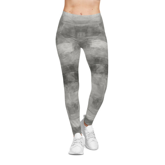 Gray watercolor tie-dye leggings for women with all-over print, casual yoga pants from Printify, shown on model.