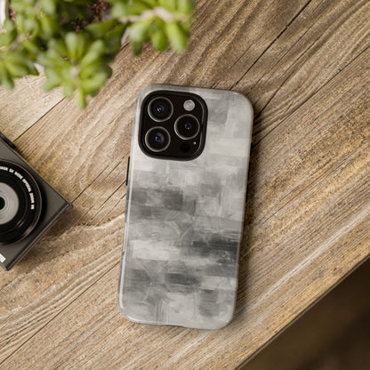 Abstract gray grid phone case for iPhone, tough protective cover with modern design by Printify.