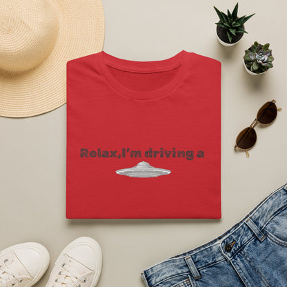 White UFO T-Shirt by Printify featuring a humorous alien graphic design, perfect for sci-fi fans and casual wear.