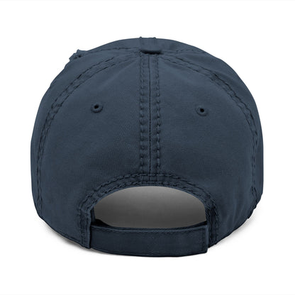 Distressed embroidered "HO-HO-HO" dad hat by Printify, featuring a classic baseball cap style with festive holiday design.