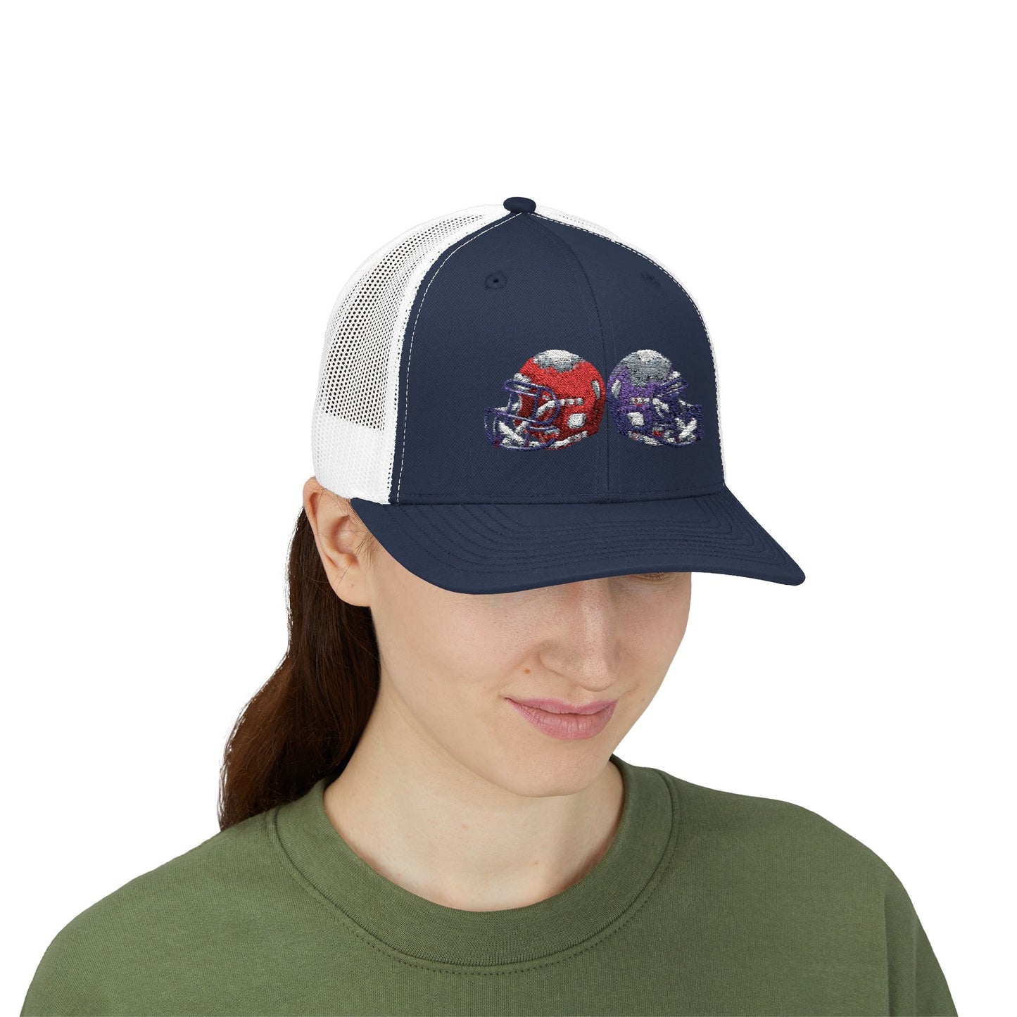 Sporty Snapback Trucker Cap with Football Helmets, Baseball Cap, Outdoor Activity Hat, Gift for Sports Fans, Team Spirit Wear - TRV